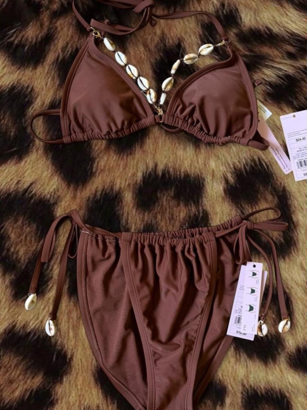Brown Shell-Trim Triangle Bikini - Picture 2 of 6